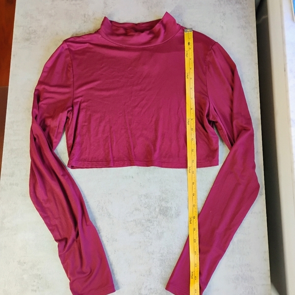 Free People Beach Long Sleeve Mock Neck Crop Top Burgundy Size Medium - Picture 9 of 11